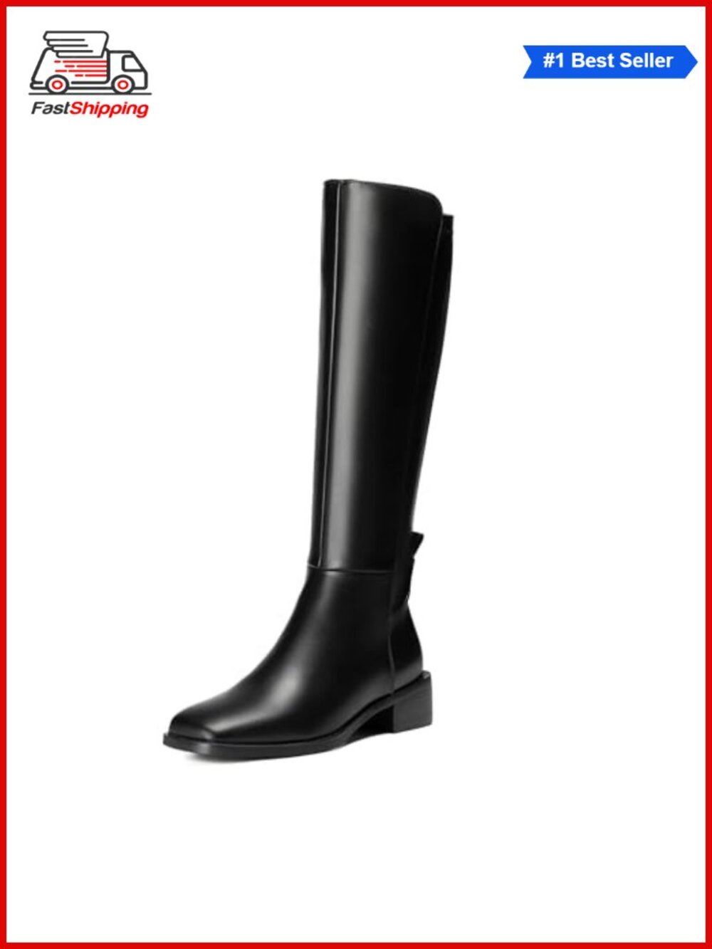 ✨ Women's Knee-High Riding Boots Wide Calf Square Toe Low Block Heel Faux